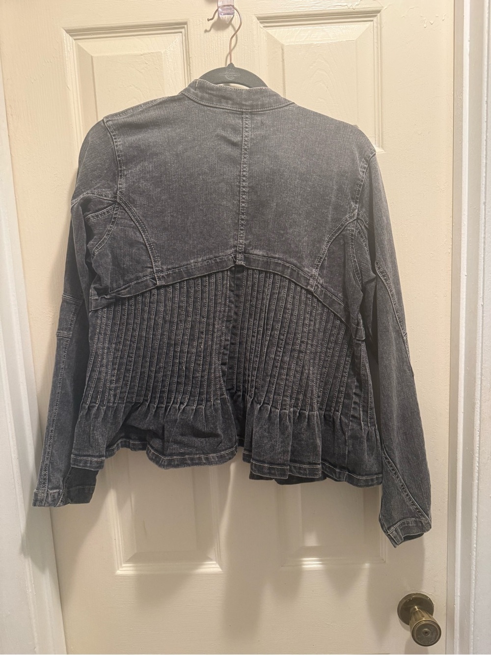 Christian Siriano Washed Black Denim Peplum Jacket - Picture 3 of 3